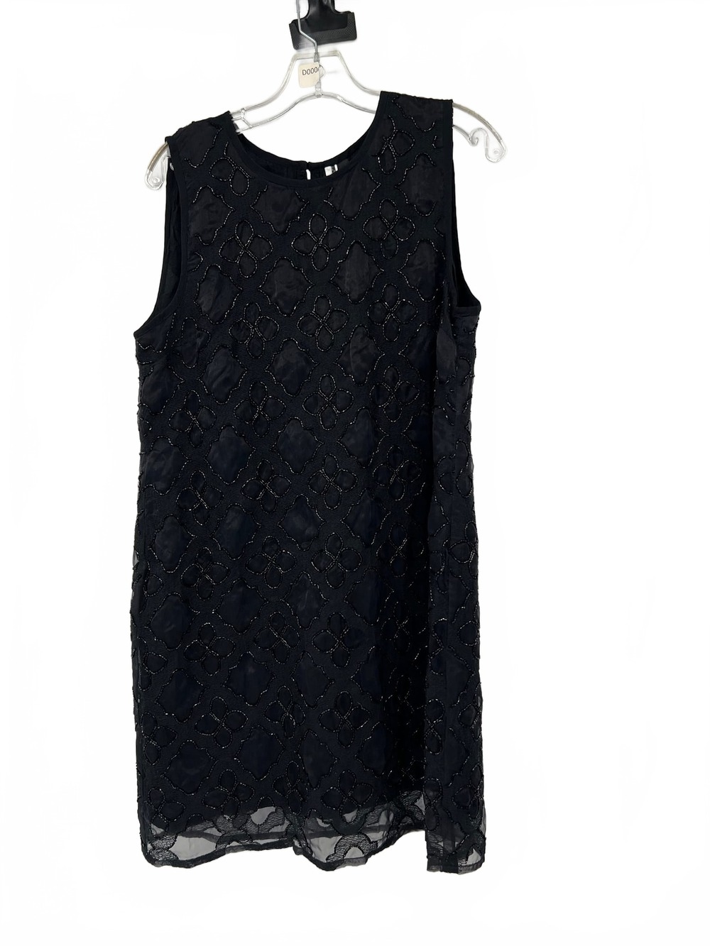 Topshop Sleeveless Black Beaded Geometric A-Line Midi Dress | Plus 14